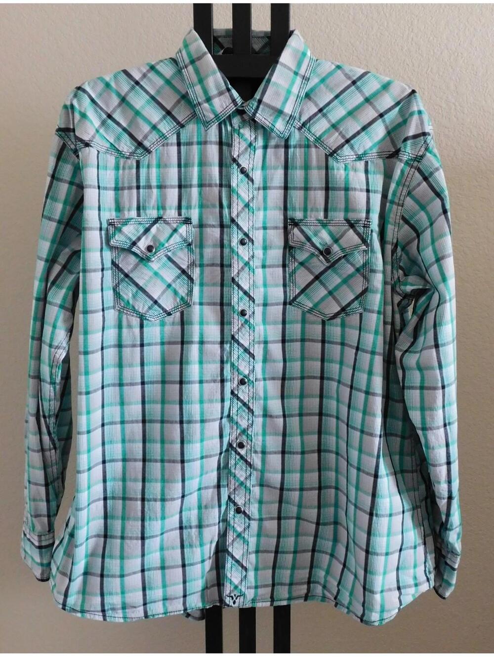 Wrangler 20X Competition Western Pearl Snap Shirt Green Plaid Stretch Mens XXL